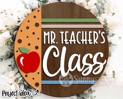 Class Apple Teacher Name Sign, Digital download, SVG Laser cut file, Cricut, Round door hanger design, Personalize school decor