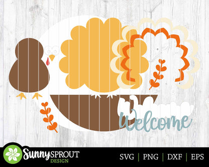 Turkey Welcome Sign, Digital Download, SVG Laser Cut File, Cricut, Round Thanksgiving Fall Door Hanger Design