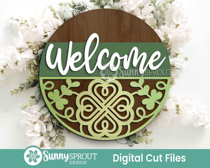 Celtic Sign Bundle, Round door hanger SVG, Glowforge laser cut file, Cricut, St. Patrick's Day welcome sign, Fáilte SVG