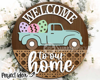 Easter Sign Bundle 3, Round door hanger svg, Glowforge laser file, Cricut, Spring welcome sign svg, Easter bunny egg svg