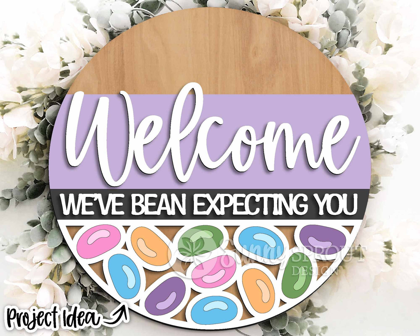Welcome Jelly Bean Sign, Digital download, SVG laser cut file, Cricut, Round door hanger design, Funny Easter decor