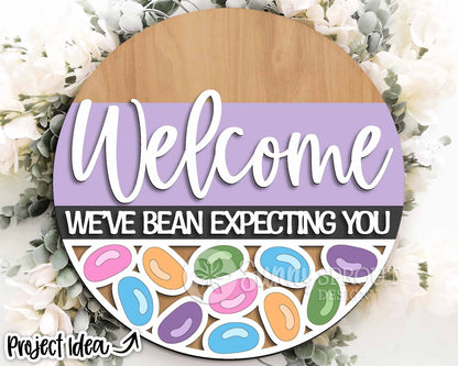 Welcome Jelly Bean Sign, Digital download, SVG laser cut file, Cricut, Round door hanger design, Funny Easter decor
