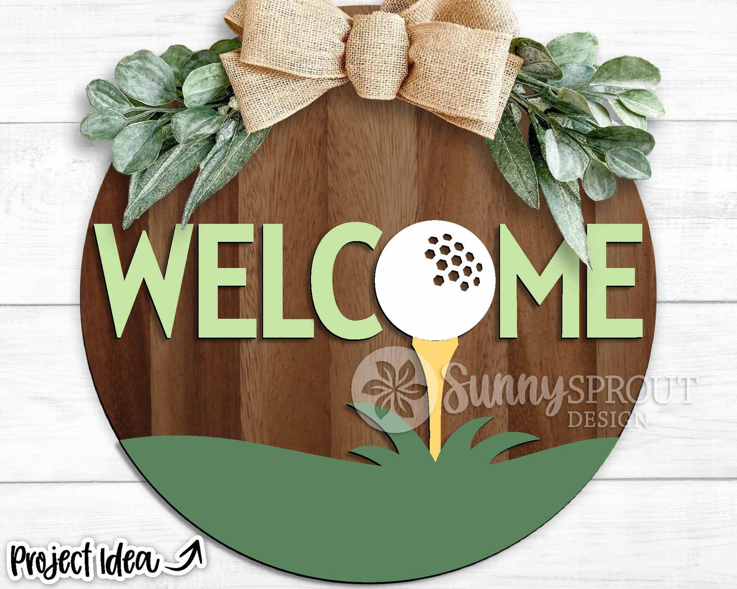 Welcome Golf Ball Sign, Digital Download, SVG Laser Cut File, Cricut, Round Door Hanger Design, Sports Decor