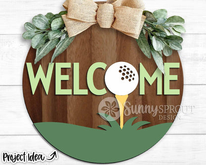 Welcome Golf Ball Sign, Digital Download, SVG Laser Cut File, Cricut, Round Door Hanger Design, Sports Decor