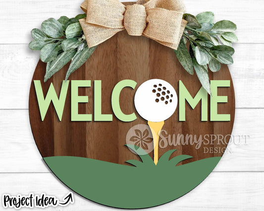 Welcome Golf Ball Sign, Digital Download, SVG Laser Cut File, Cricut, Round Door Hanger Design, Sports Decor