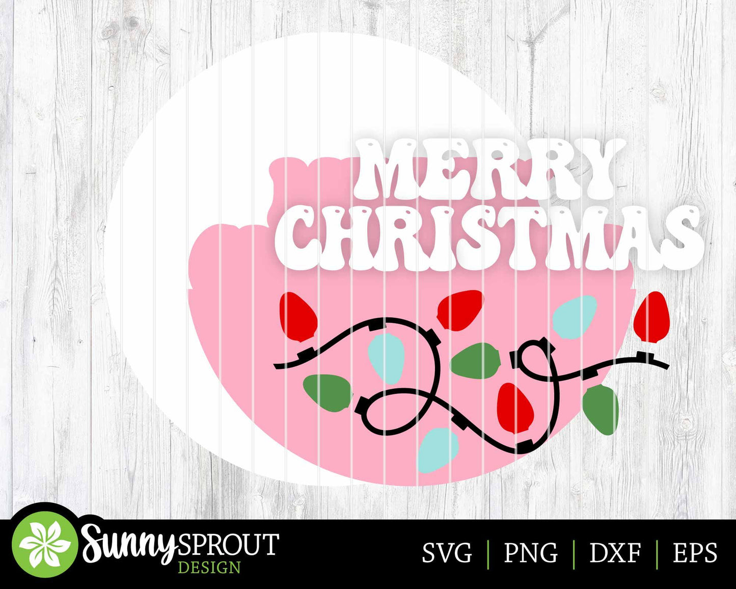 Merry Christmas Retro String Lights Sign, Digital Download, SVG Laser Cut File, Cricut, Round Door Hanger Design