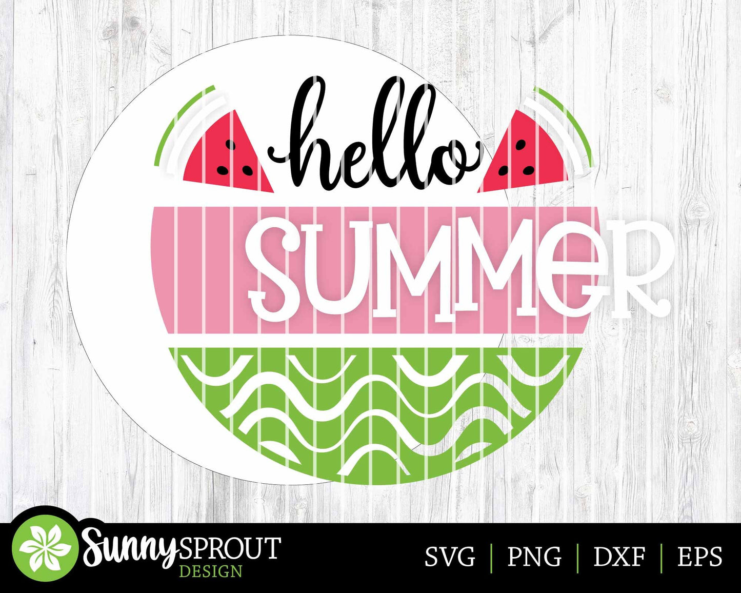 Hello Summer Watermelon Sign, Digital Download, SVG Laser Cut File, Round Door Hanger Design