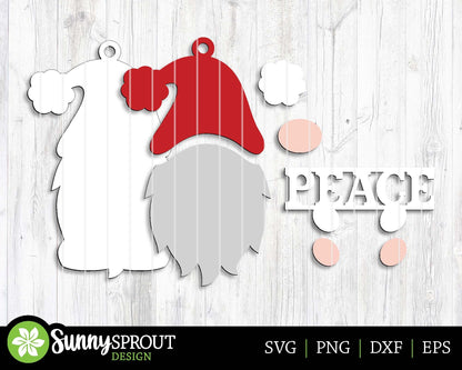 Peace Love Joy Santa Gnome Ornament Bundle, Digital download, SVG laser cut file, Cricut, Christmas design