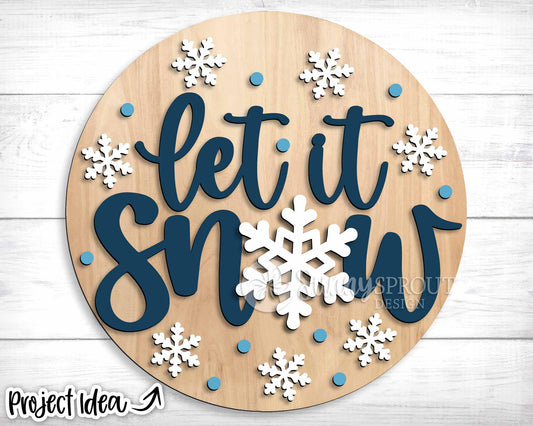 Let It Snow Snowflake Sign, Round door hanger svg, Christmas holiday sign, Glowforge laser cut file, Cricut, Winter decor