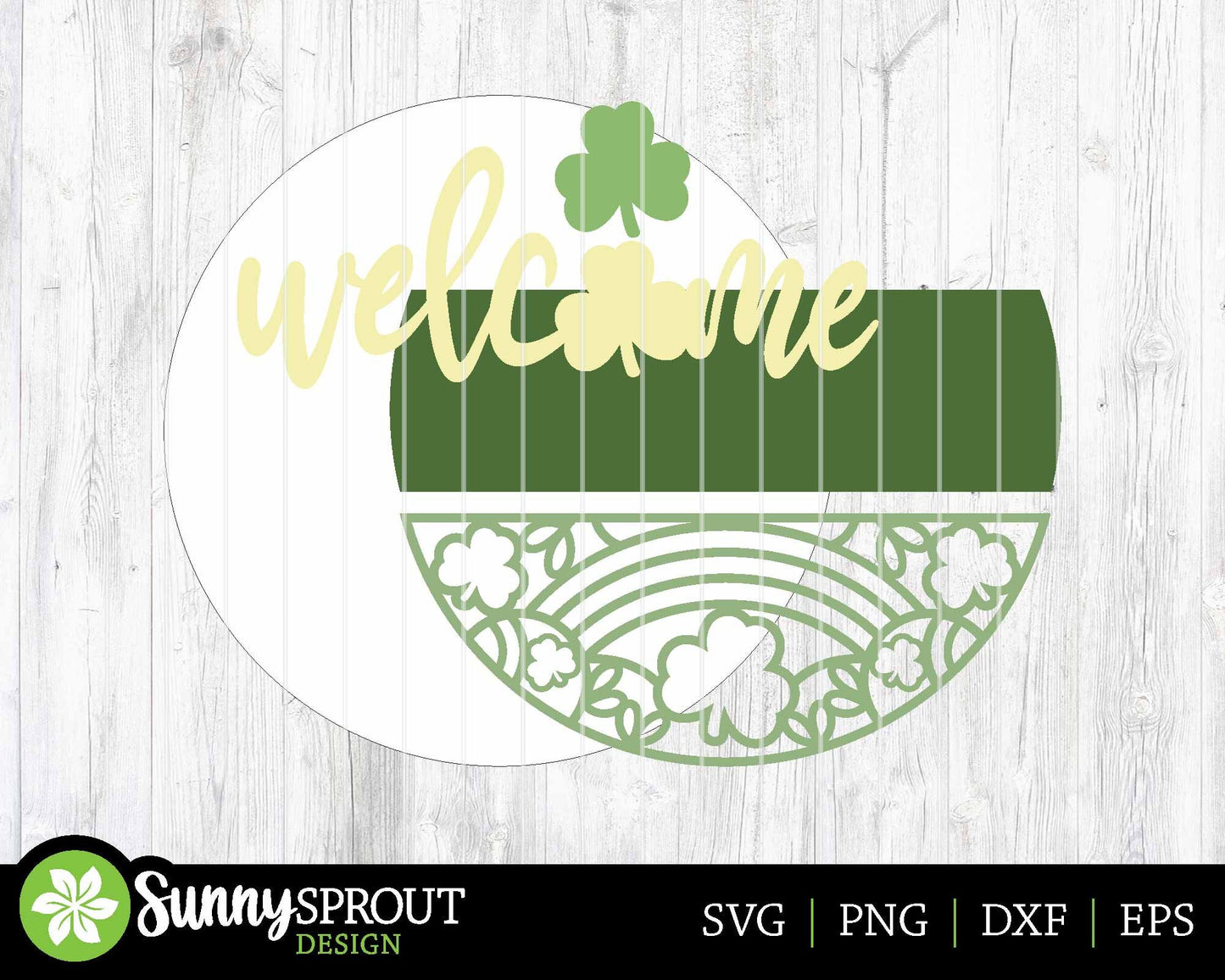 Welcome Clover Rainbow Sign, Digital Download, SVG Laser Cut File, Cricut, Round Door Hanger Design, St. Patrick's Day Decor
