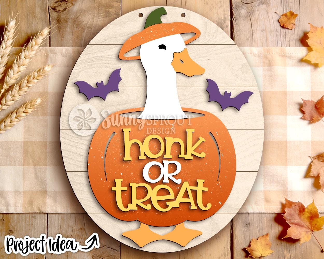 Honk Or Treat Pumpkin Goose Sign, Digital Download, SVG Laser Cut File, Cricut, Oval Halloween Door Hanger Design