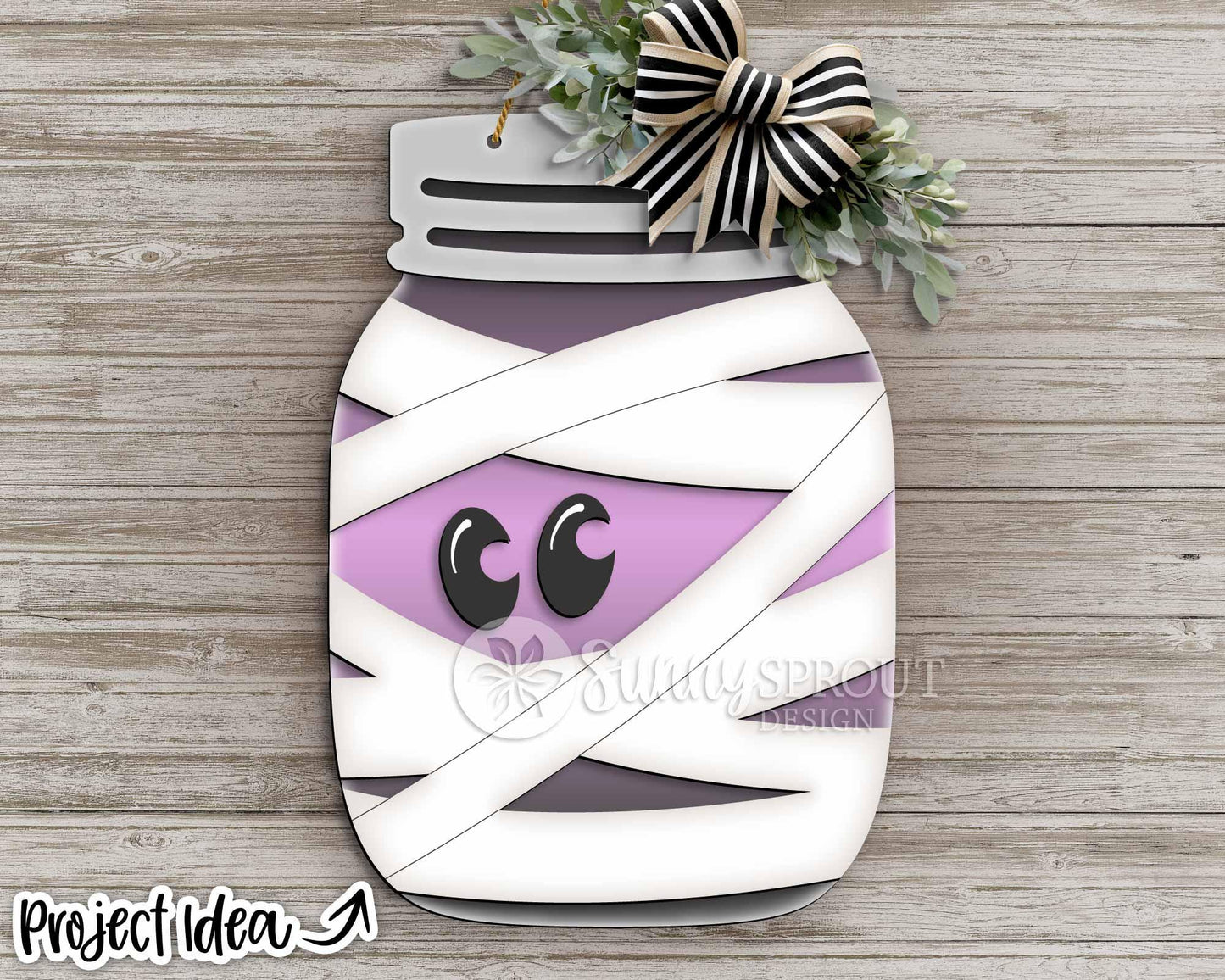 Halloween Mummy Mason Jar Sign, Digital Download, SVG Laser Cut File, Cricut, Spooky Door Hanger Design