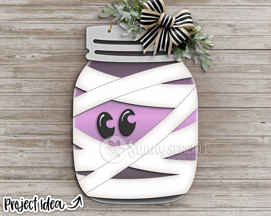 Halloween Mummy Mason Jar Sign, Digital Download, SVG Laser Cut File, Cricut, Spooky Door Hanger Design