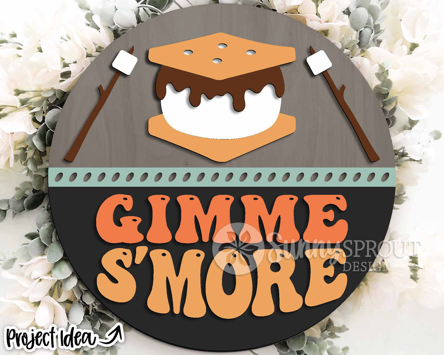 Gimme S'more Sign, Digital download, SVG Laser cut file, Cricut, Round door hanger design, Camping cabin campfire decor