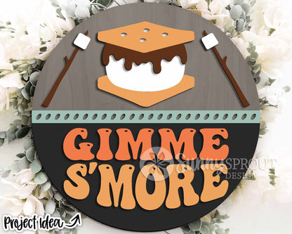 Gimme S'more Sign, Digital download, SVG Laser cut file, Cricut, Round door hanger design, Camping cabin campfire decor