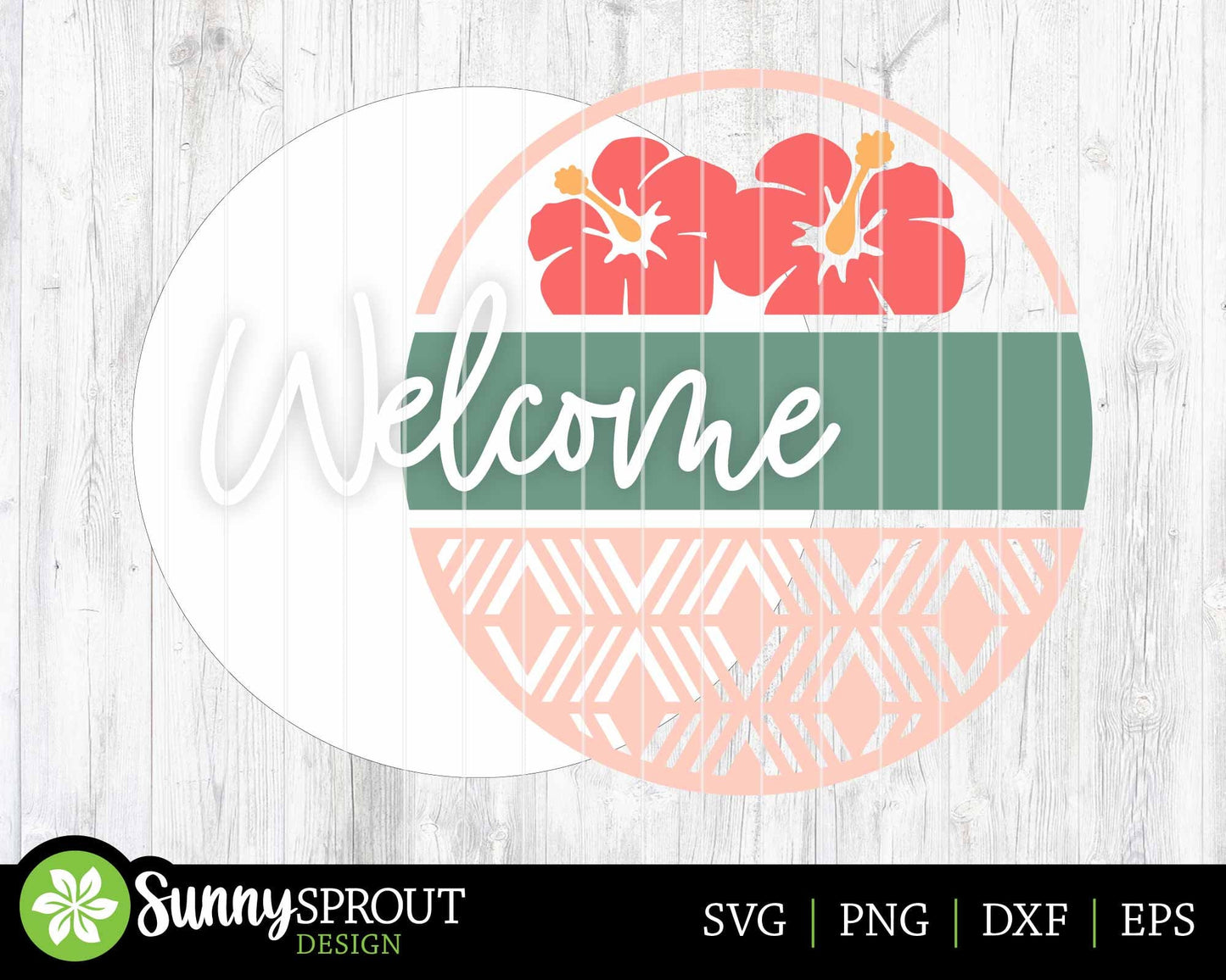Welcome Tropical Hibiscus Flower Sign, Digital Download, SVG Laser Cut File, Cricut, Summer Round Door Hanger Design