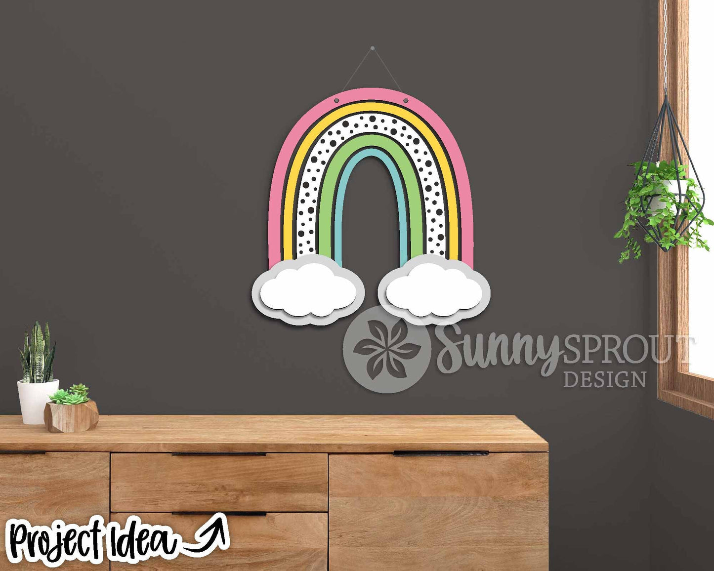 Rainbow & Clouds Sign, Digital Download, SVG Laser Cut File, Cricut, Kids Hanging Wall Art Design, Nursery Classroom Decor, Personalize