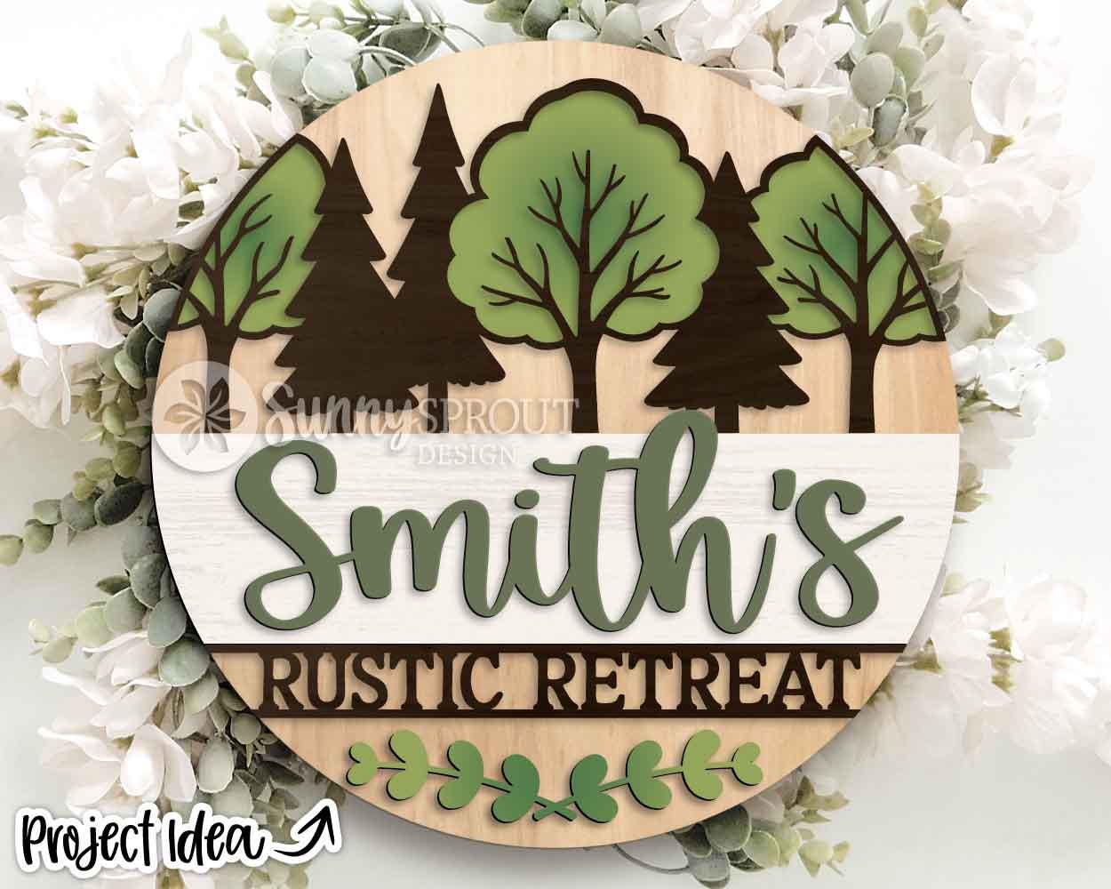 Personalizable Campsite Sign, Digital download, SVG Laser cut file, Cricut, Round door hanger design, Family name camping decor