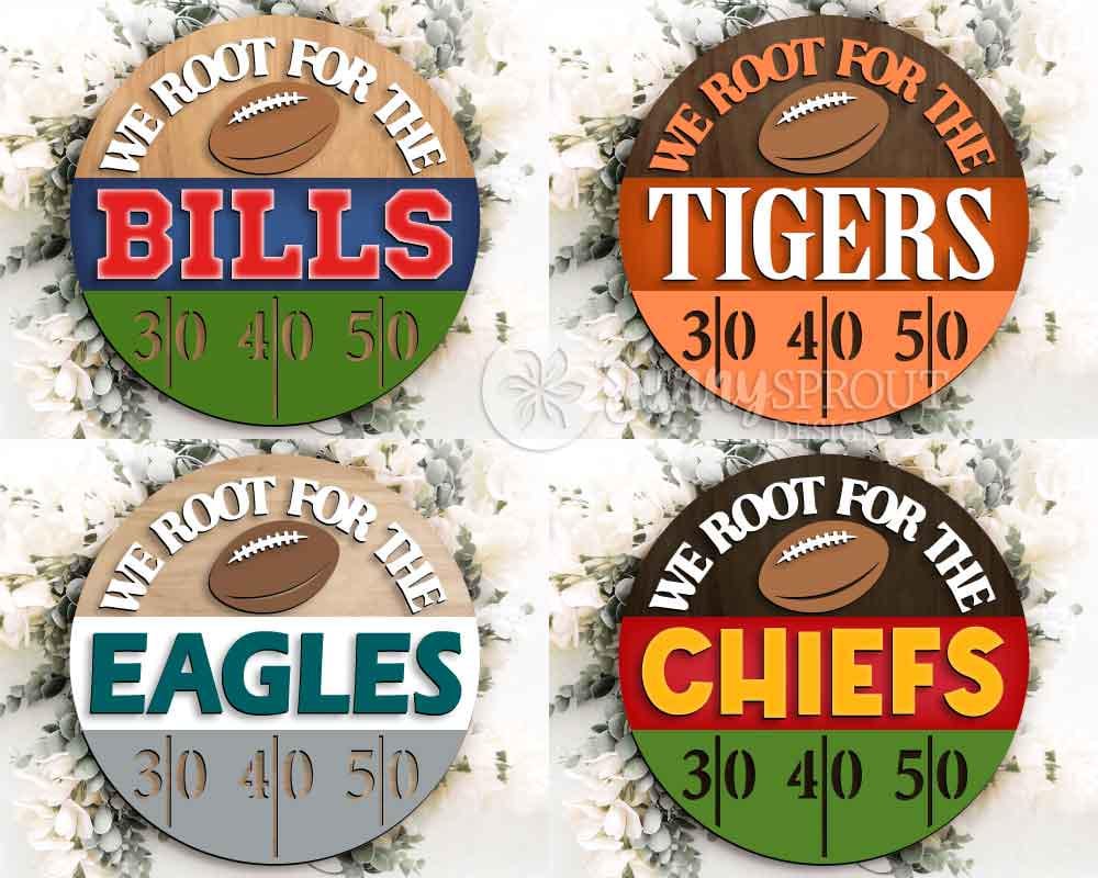 We Root For The Football Team Sign, Digital Download, SVG Laser Cut File, Cricut, Door Hanger Design, Personalized Sports Decor