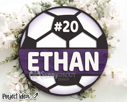 Soccer Player Name Number Sign, Digital Download, SVG Laser Cut File, Cricut, Door Hanger Wall Art Design, Personalized Sports Decor