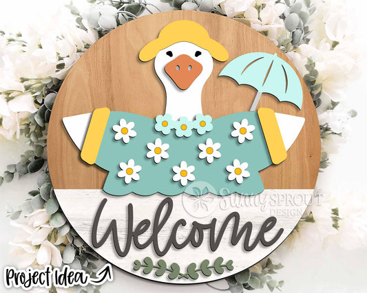 Goose Welcome Spring Sign, Digital download, SVG Laser cut file, Cricut, Round door hanger design
