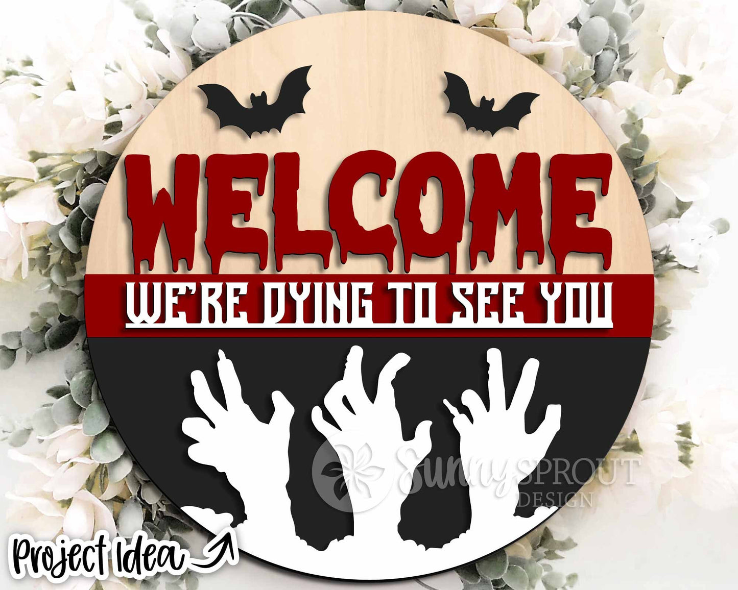 Halloween Laser Sign Bundle 3, Round door hanger, Glowforge laser file, Cricut cut file, Fall welcome sign, Spooky svg