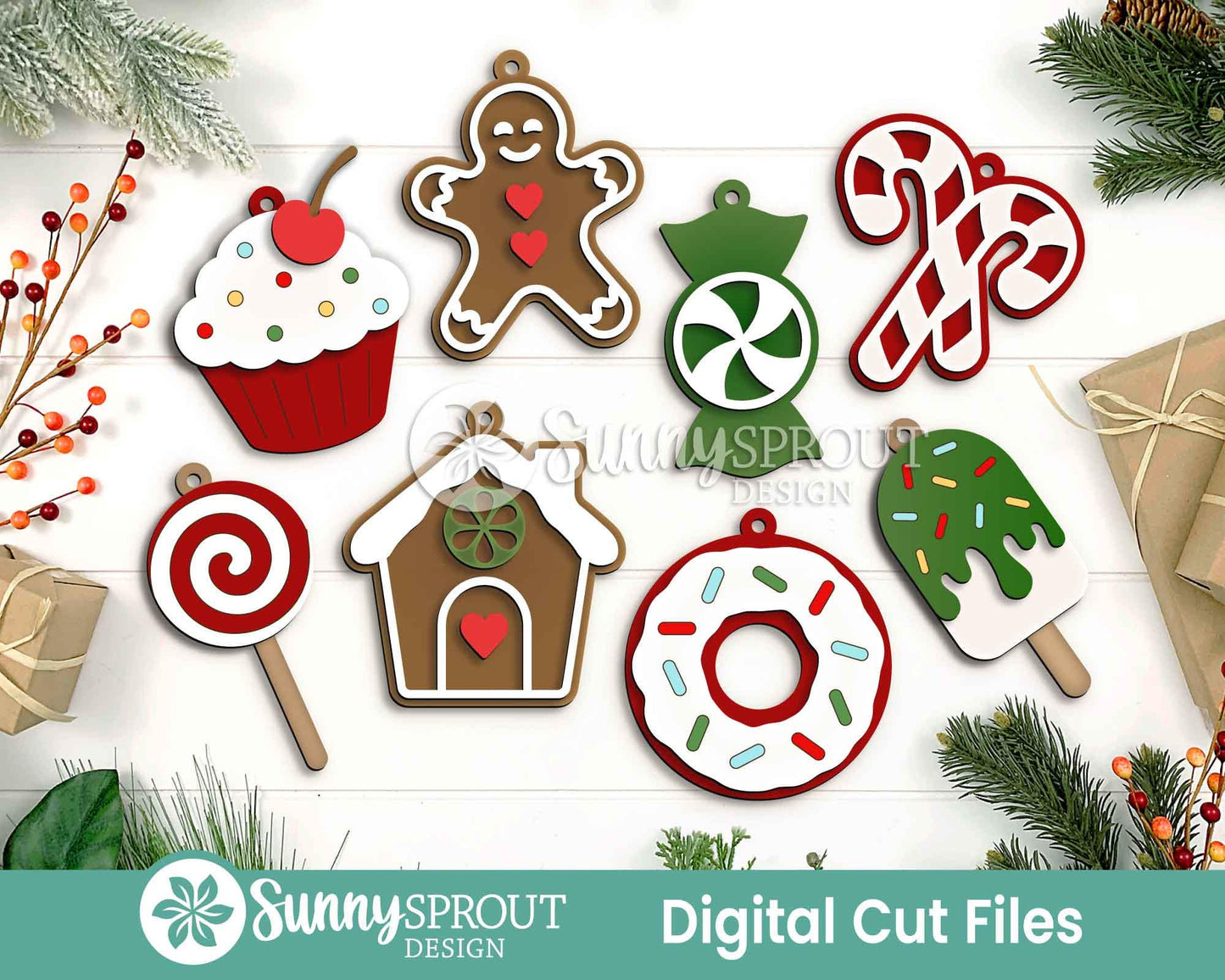 Christmas Sweet Treat Candy Ornament Bundle, Digital download, SVG laser cut file, Cricut, Christmas design