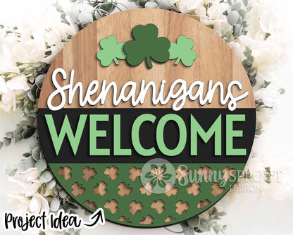 Shenanigans Welcome Sign, Digital Download, SVG Laser Cut File, Cricut, Round Door Hanger Design, St. Patrick's Day Decor