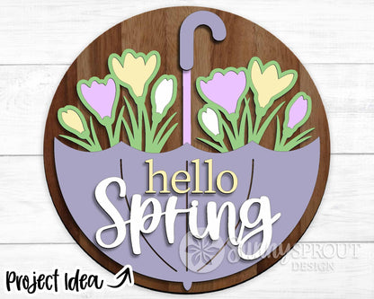 Spring Sign Bundle 1, Round door hanger svg, Glowforge laser file, Cricut svg, Spring flower welcome sign, Hello Spring
