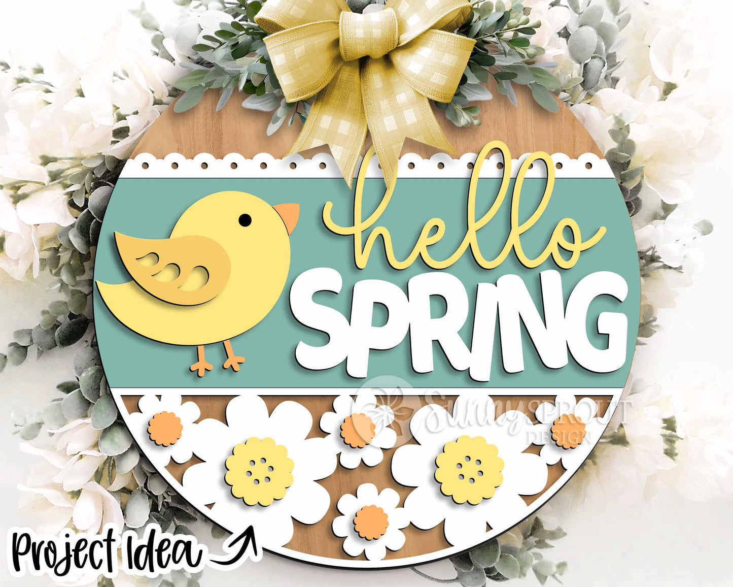 Spring Sign Bundle 4, Round door hanger svg, Glowforge laser file, Cricut, Spring flower welcome sign, Hello Spring