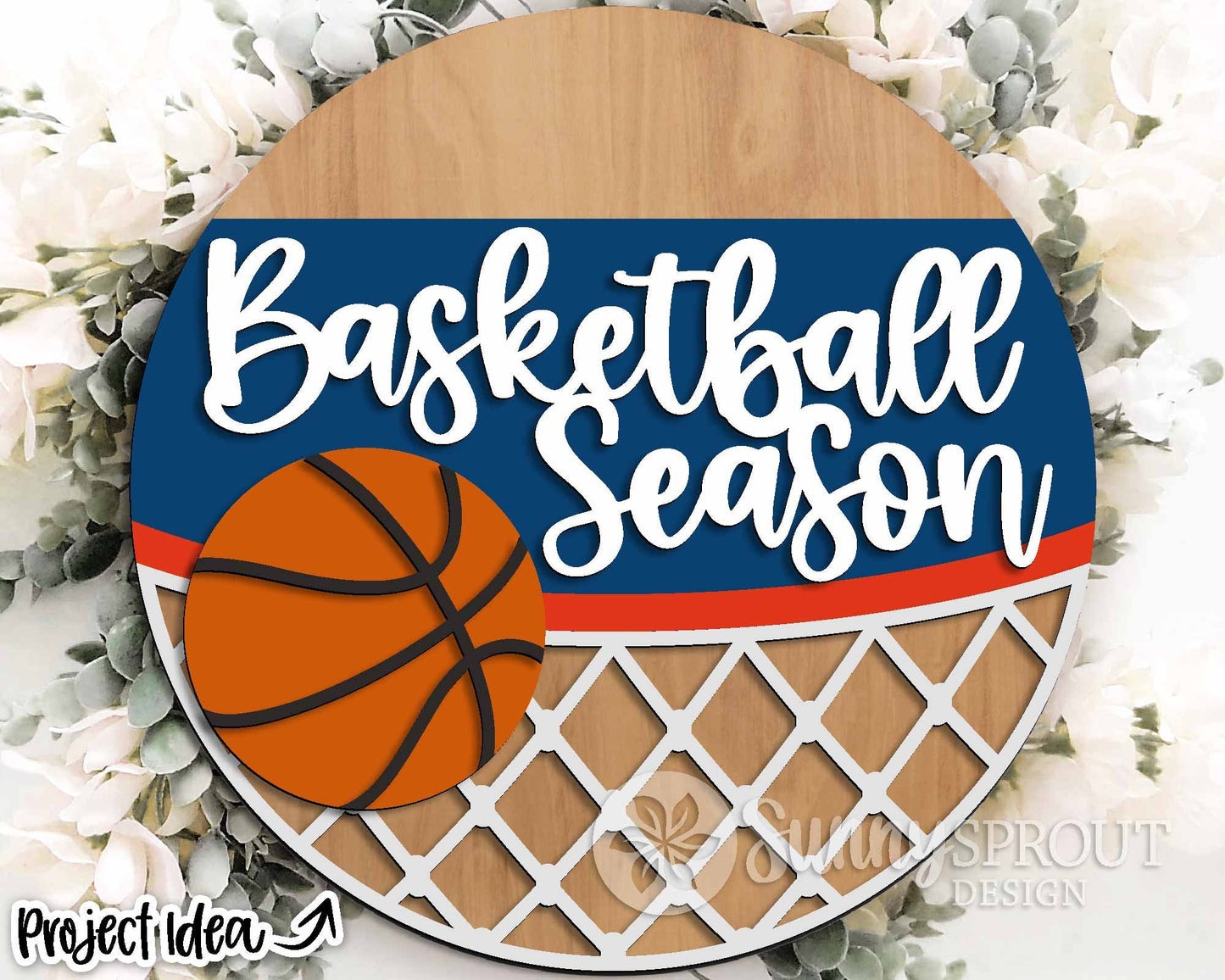 Basketball Season Hoop Sign, Digital Download, SVG Laser Cut File, Cricut, Round Door Hanger Wall Art Design, Sports Decor