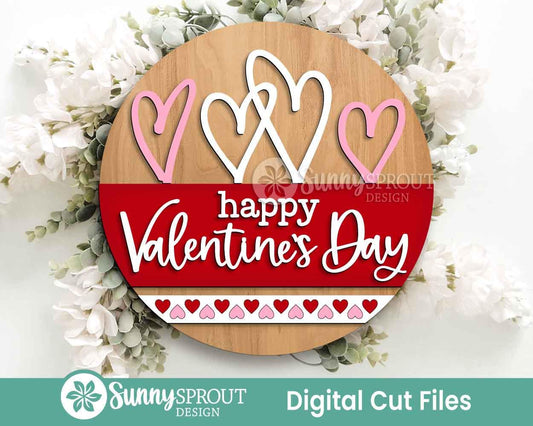 Happy Valentine's Day Heart Sign, Digital Download, SVG Laser Cut File, Cricut, Round Door Hanger Wall Art Design, Valentine's Day Decor