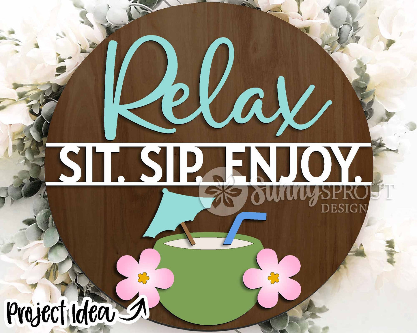 Summer Patio Laser Sign Bundle, Round door hanger svg, Glowforge laser file, Cricut cut file, Front door welcome sign