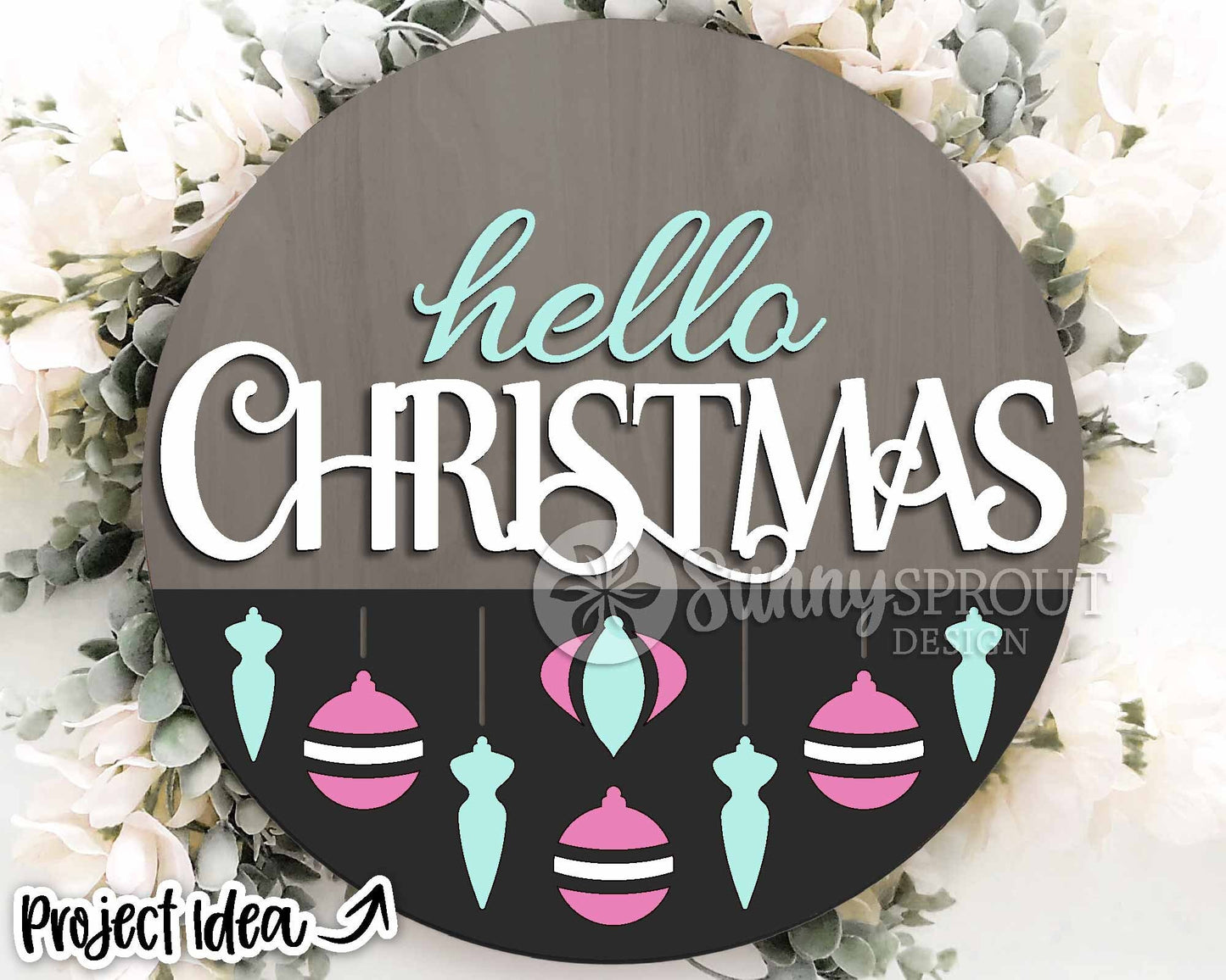 Hello Christmas Ornament Pattern Sign, Digital Download, SVG Laser Cut File, Cricut, Round Door Hanger Design