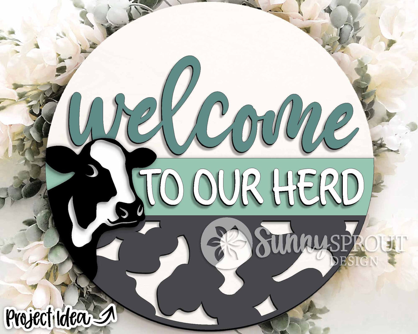 Welcome To Our Herd Dairy Cow Sign, Digital download, SVG Laser cut file, Cricut, Round door hanger design, Farm animal decor