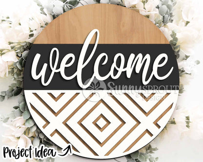 Geometric Laser Sign Bundle 2, Round door hanger svg, Glowforge laser file, Cricut, Front door welcome sign, Modern svg