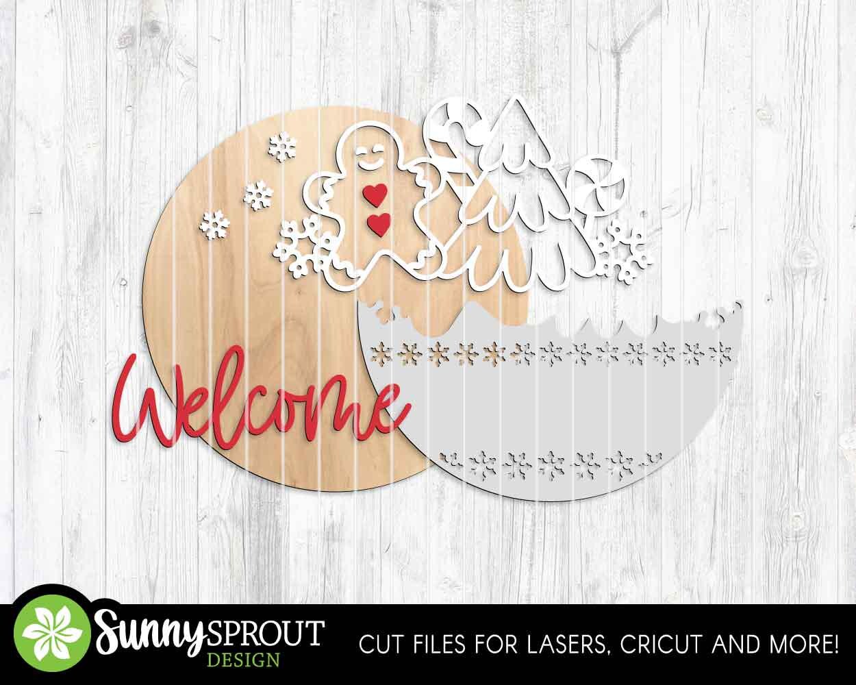 Welcome Christmas Things Outline Sign, Digital Download, SVG Laser Cut File, Cricut, Round Door Hanger Design