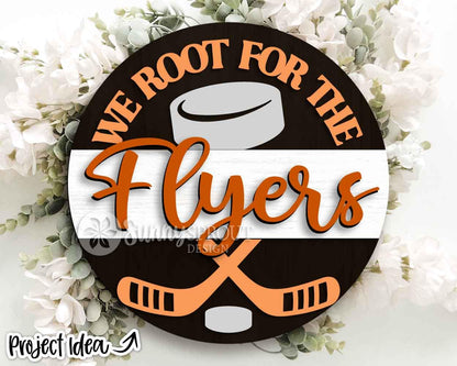 We Root For The Hockey Team Sign, Digital Download, SVG Laser Cut File, Cricut, Round Door Hanger Design, Personalized Sports Decor