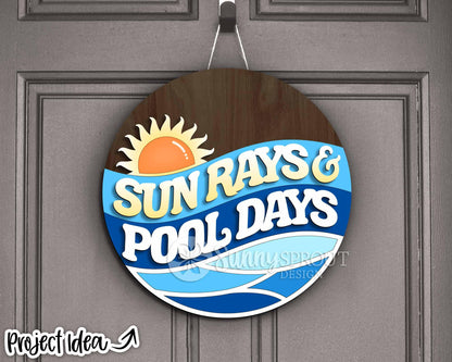 Sun Rays & Pool Days Sign, Digital Download, SVG Laser Cut File, Cricut, Summer Round Door Hanger Design