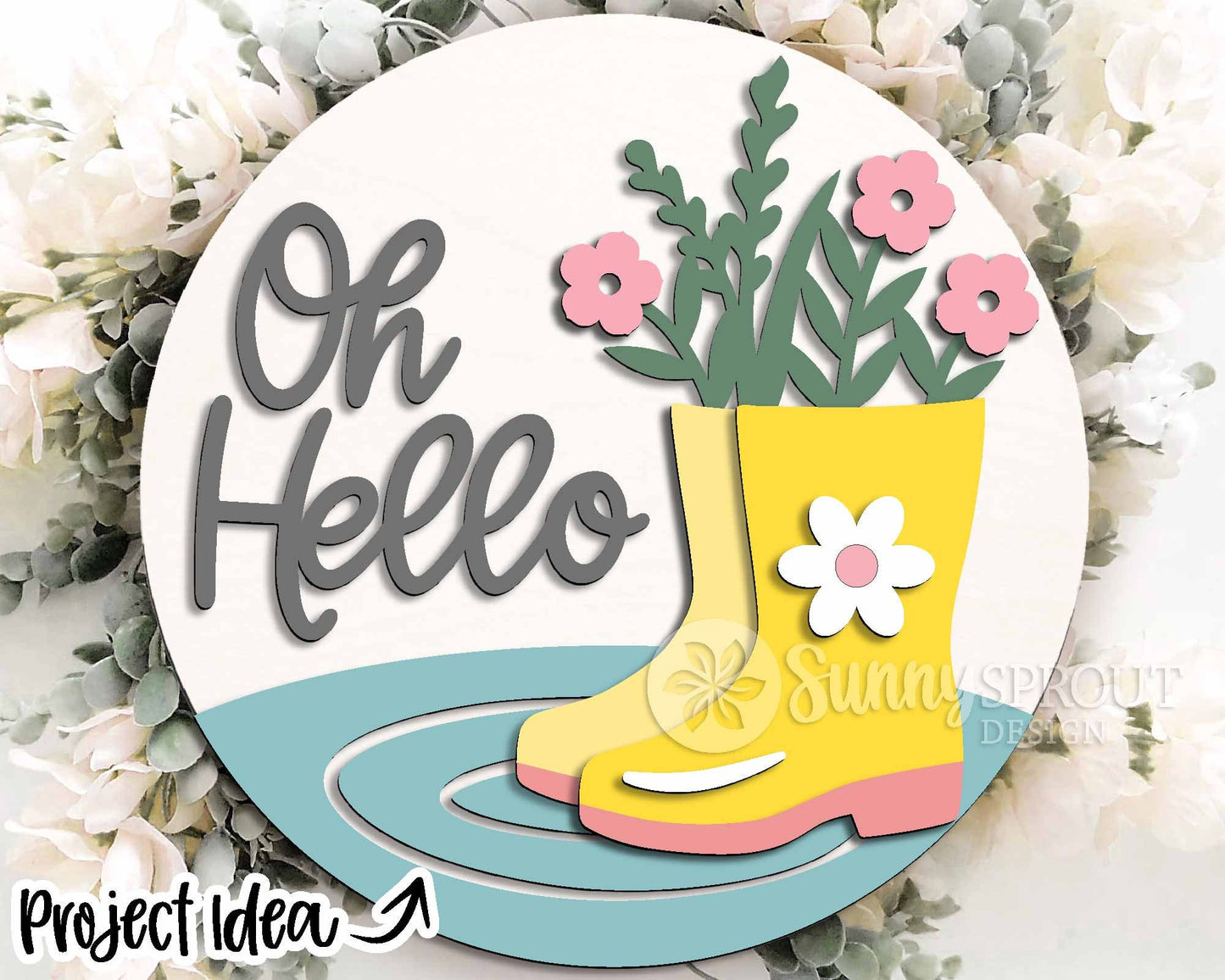 Spring Sign Bundle 3, Round door hanger svg, Glowforge laser file, Cricut, Spring flower welcome sign, Hello Spring