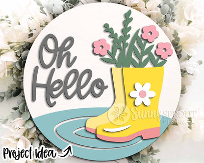 Spring Sign Bundle 3, Round door hanger svg, Glowforge laser file, Cricut, Spring flower welcome sign, Hello Spring