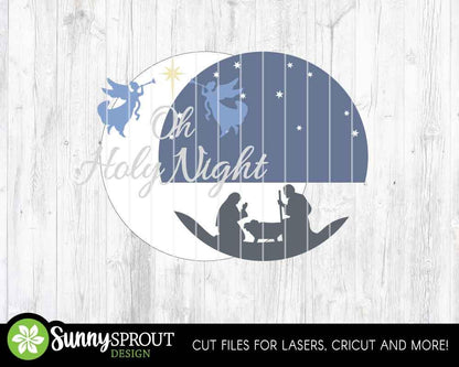 Oh Holy Night Nativity Sign, Digital Download, SVG Laser Cut File, Cricut, Round Door Hanger Design, Christmas Decor