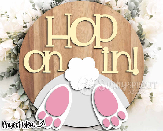 Hop On In Bunny Tail Sign, Digital download, SVG Laser cut file, Cricut, Round door hanger design, Easter decor