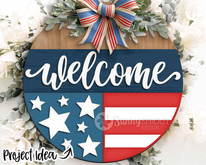 Patriotic Laser Sign Bundle 2, Round door hanger svg, Glowforge laser file, Cricut, Independence Day svg, 4th July decor