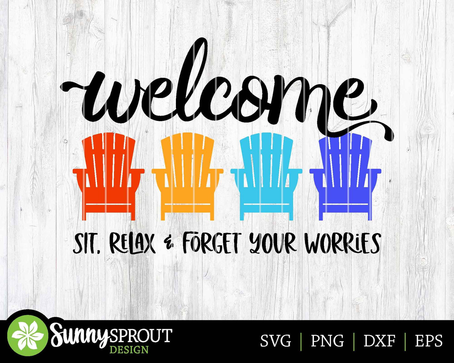 Welcome Adirondack Chair Sign, Digital Download, Cricut SVG Cut File, Summer Beach Patio Round Door Hanger Design